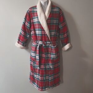 Lands End Sherpa lined Plaid Robe Small 6-8